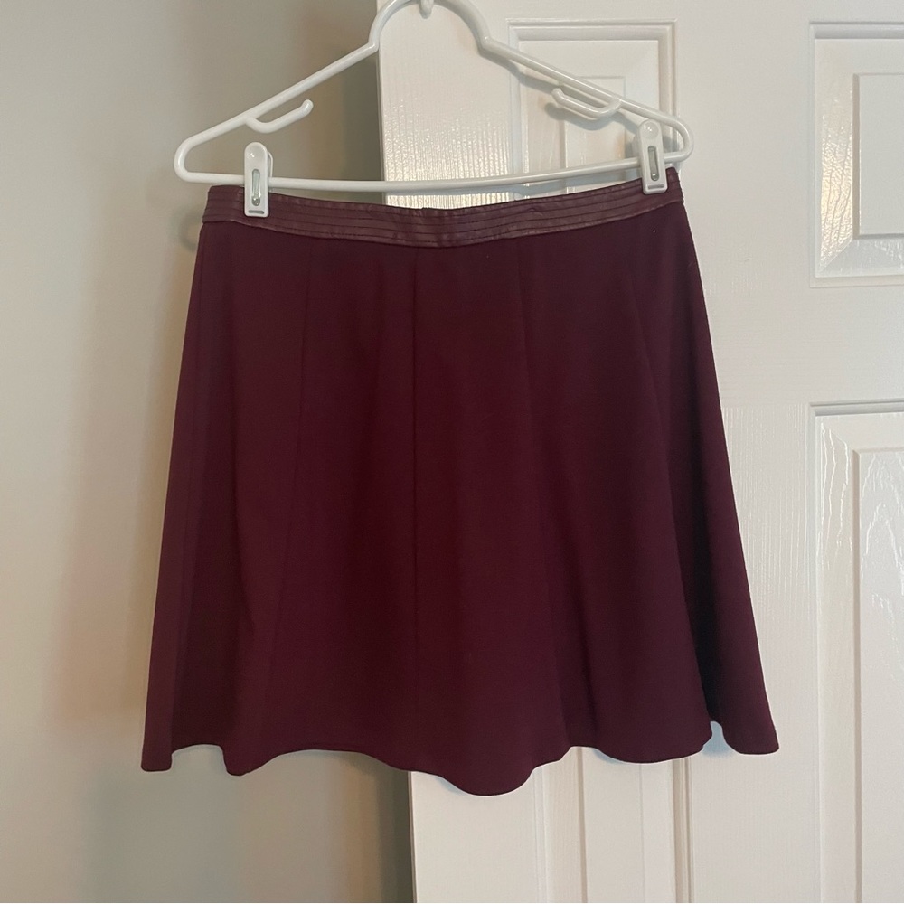 Maroon Skater Skirt w/ Leather Detail